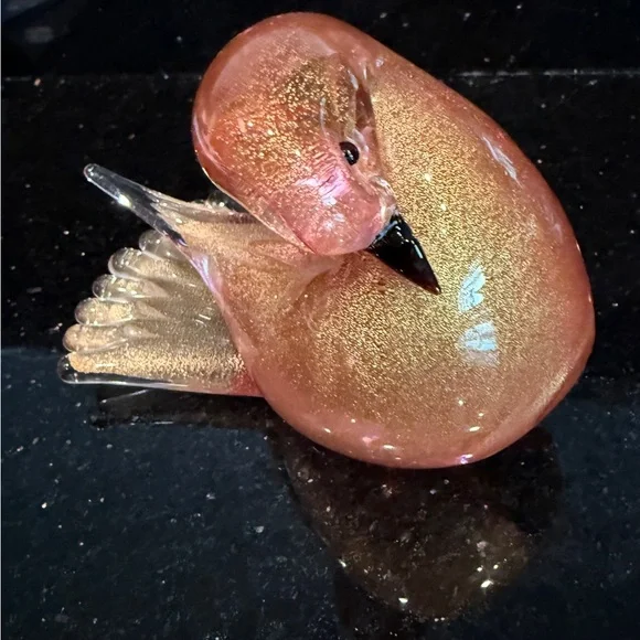 Murano Glass Pink & gold birds Mint condition Great gift for Valentine’s Day 💝